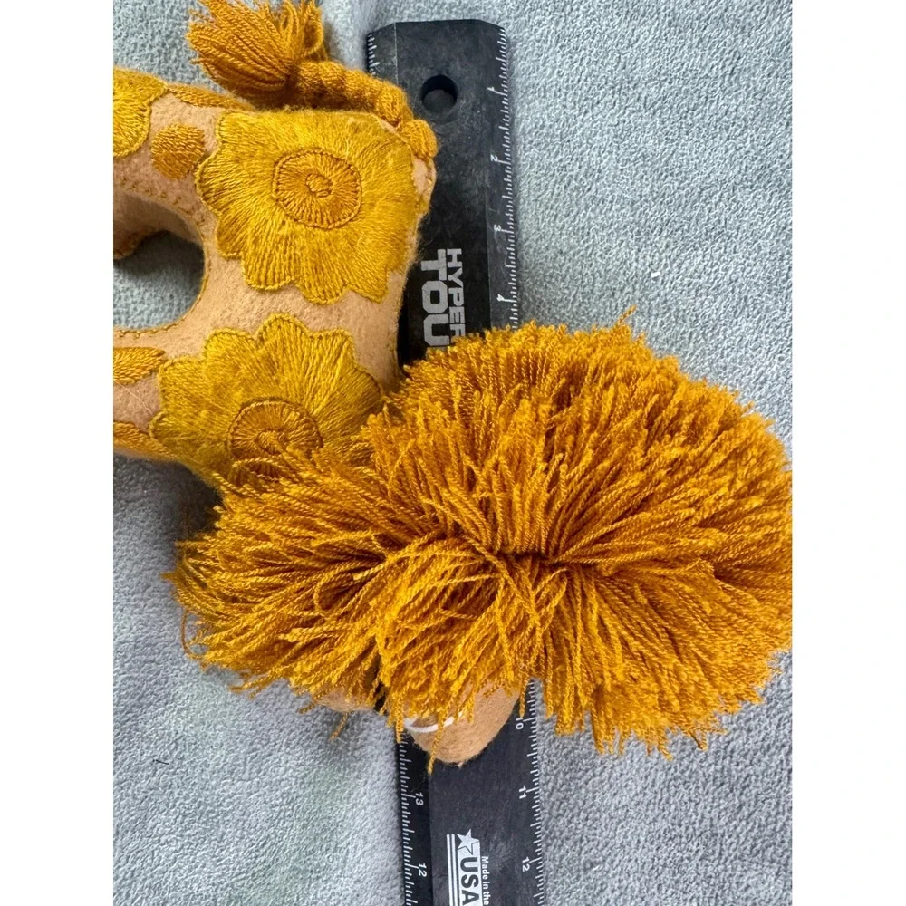 Vintage Handmade Felt Lion Plush Stuffed‎ Animal Floral Embroidery Shaggy Mane